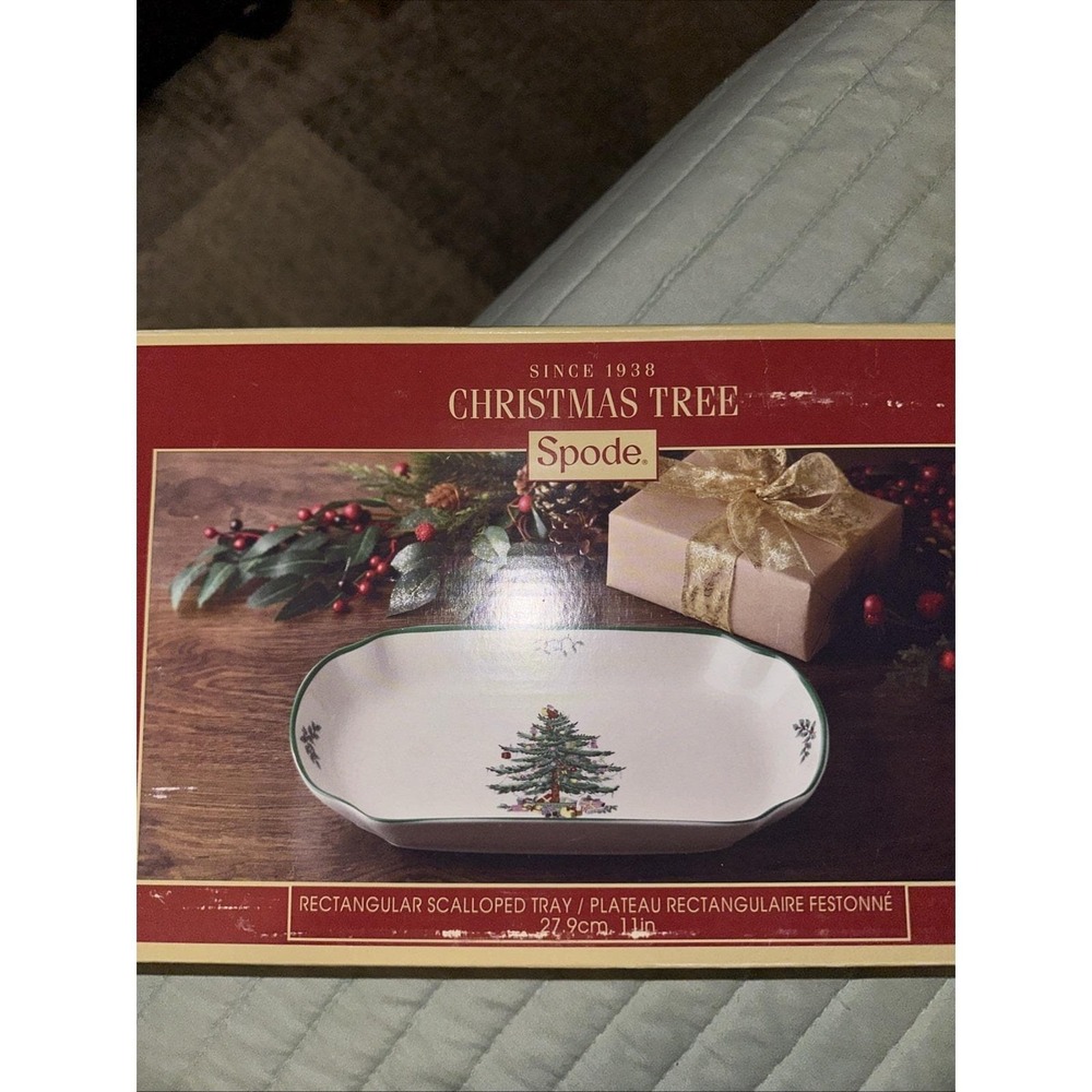 Spode‎ Christmas Tree Rectangular Scalloped Serving Tray 11" Inch New in Box